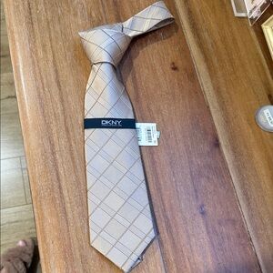 DKNY Tan Plaid Tie